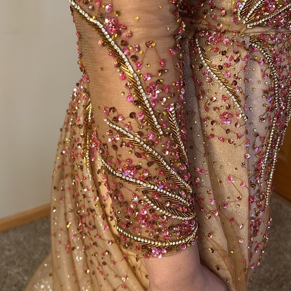 Custom Evening gown red rhinestone jewel encrusted rose gold sequin dress size 6 - Picture 15 of 16